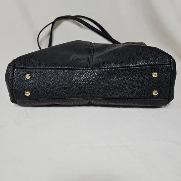 ANNE KLEIN  BLACK PEBBLE Faux LEATHER TOTE Goldtone 3Zip Sections  Medium Size - Picture 4 of 13